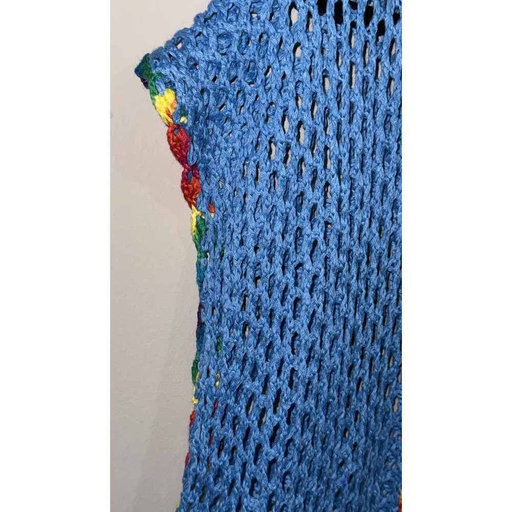 Crochet Knit Beach Cover Up Tunic Boho Festival Fringe Color block Open Knit OS - Picture 6 of 7